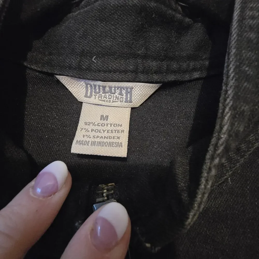 Duluth‎ Trading Daily Denim Moto Jacket Womens MED Black Full Zip Pockets Biker